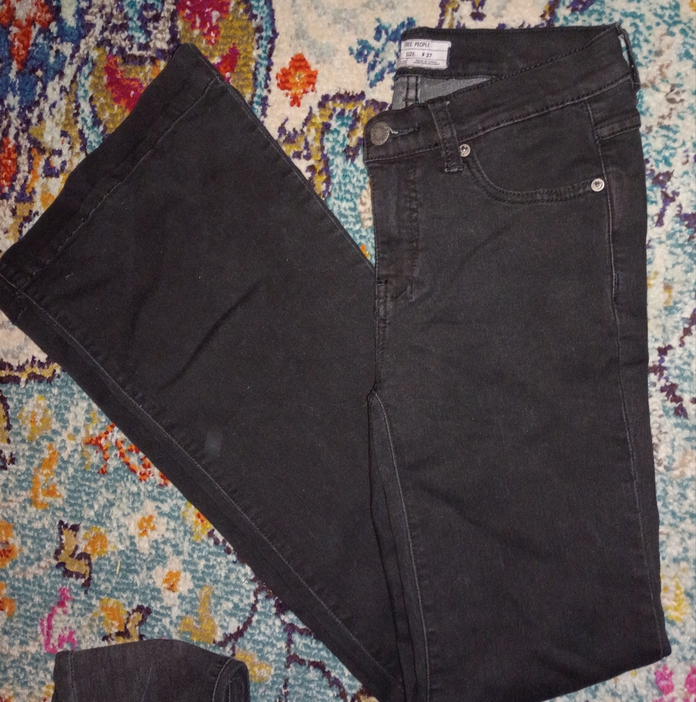 Free People Stretch Low Rise Jeans Pants Wide Leg Distressed 27 Fit Flare